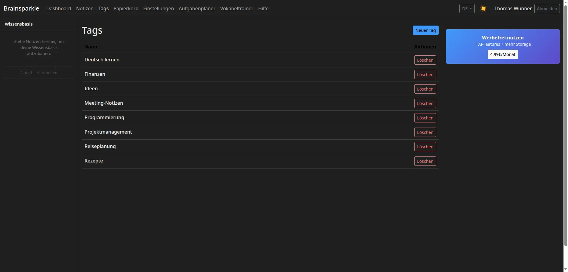 Brainsparkle Tags-Verwaltung